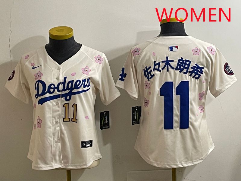 Women Los Angeles Dodgers #11 R.Sasaki Cream Sakura Edition 2025 Nike MLB Jersey style 33->women mlb jersey->Women Jersey